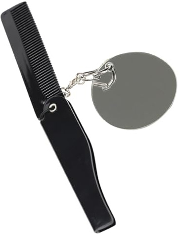 Hohopeti Faltbarer Taschenkamm mit Feinen Zähnen und Ovalspiegel für Herren Klappbarer Bartkamm Schlüsselanhänger Kompakter Reise kamm Robustes Design Praktisches Styling tool für