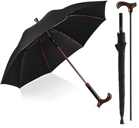 RuiYngKe Stockschirm 2 in 1 Cane-Umbrella Herren & Damen Gehstock-Schirm Handstock Großer Regenschirm Ø 105cm