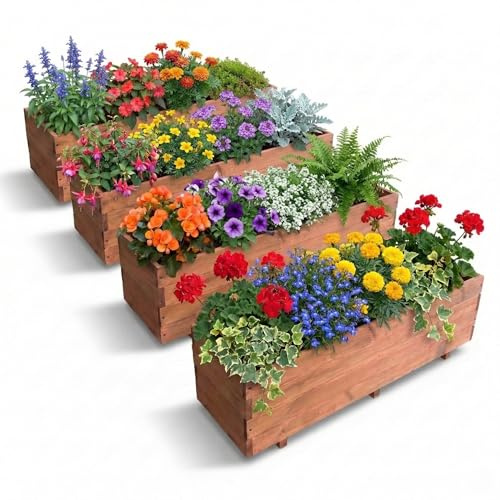IvoQ Jardinière en bois d'extérieur grande taille - Set de 4-120 x 40 x 32 cm - Jardinière rectangulaire en bois massif FSC résistant aux intempéries - Jardinière pour jardin, balcon et terrasse - Sac