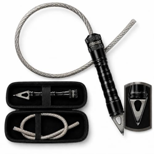 Zntezed Emergency Car Escape Tool, Car Window Breaker with Tungsten Carbide Tip, Portable Vehicle Safety Hammer with Steel Cable, Aluminium Anti-Slip Handle and Protective Storage Case, 18.3 inch
