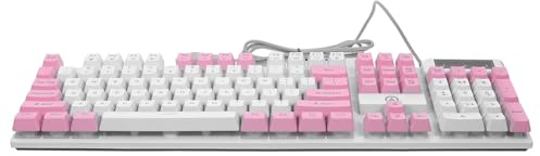 WHAMVOX Clavier Gamer Mécanique Azerty USB Filaire Rétroéclairé Bicolore Blanc Rose Touches Silencieuses et Design Ergonomique pour Joueurs PC