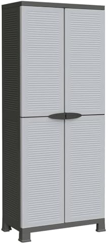 Roanoer Armario de plástico 68 x 39 x 171,5 cm, color gris, armario multiusos con 2 puertas y 4 estantes ajustables, armario de almacenamiento estable para garaje, sótano, oficina y trastero
