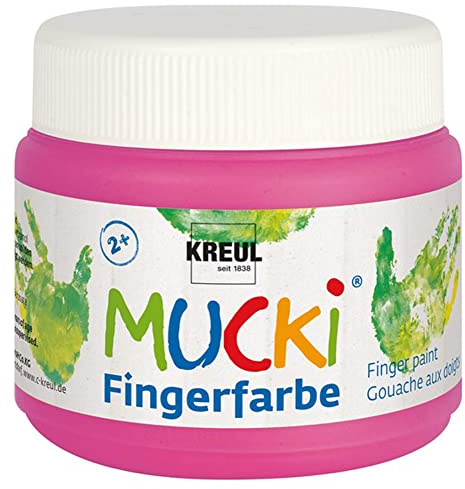 KREUL 23127 - Mucki leuchtkräftige Neon - Fingerfarbe, 150 ml in Quietsch pink, auf Wasserbasis, parabenfrei, glutenfrei, laktosefrei und vegan, auswaschbar, vermalbar mit Pinsel und Fingern