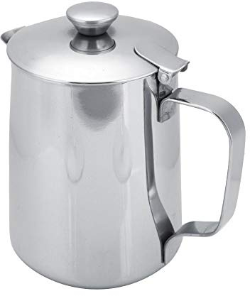 Pichet En Acier Inoxydable Tasse De Lait Pichet Cruche Avec Couvercle Pour Art Du Café Latte Pour Cuisine De Bureau Avec Poignée(600 ml-Argent)