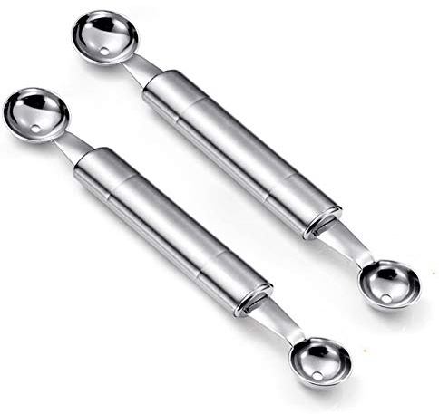 2 Pcs Melon Baller, Stainless Steel Multifunction Kitchen Tools, Stainless Steel Double-Headed Melon Baller Melon Fruit Carving Tools for DIY Fruit Salads