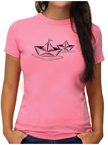 OM3® Origami-Paper-Boat T-Shirt - Damen - Papier Schiffchen Schiff Boot Seemann - XXL, Pink