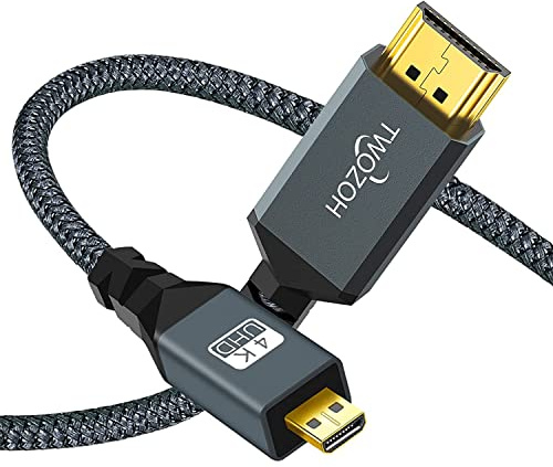 Twozoh Micro HDMI auf HDMI Kabel 2M, High-Speed HDMI auf Micro HDMI geflochtene Schnur Unterstützung 3D 4K/60Hz 1080p