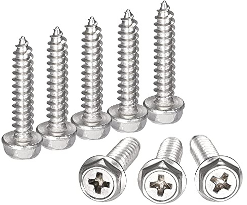 sourcing map Phillips Hex Washer Self Tapping Screws, M5 x 25mm 304 Stainless Steel Hex Flange Sheet Metal Screw 50pcs