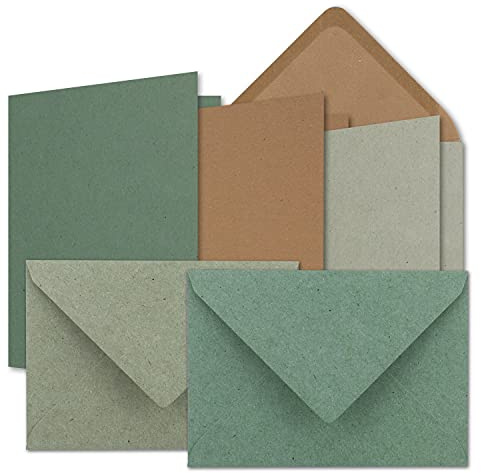 FarbenFroh by GUSTAV NEUSER Set di 15 biglietti DIN B6 - carta kraft marrone - carta kraft grigia - carta kraft eucalipto - biglietti pieghevoli con buste - 3 colori - 12 x 17 cm e buste - 12,5 x 17,5