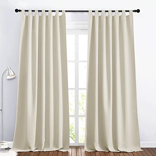PONY DANCE Rideau Salon Occultant Phonique Draperies Interieurs Décoration de Fenêtre Isolation Thermique pour Maison Économie d'Energie, 140 x 245cm (lxh), Beige Clair, 2 PCs