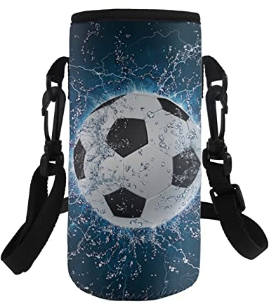 HUIACONG Fußball-Flaschenträger mit Schultergurt für Mädchen, isolierte Neopren-Wasserflaschenhalter, Tasche für Spaziergänge, Wandern, Fitnessstudio, Reisen, Wasserdonner-Design