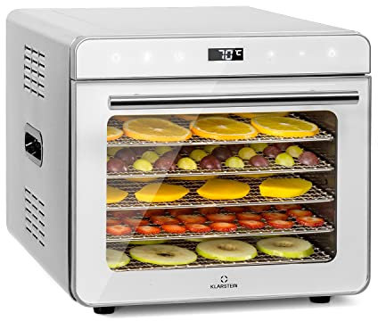 Klarstein Dörrautomat, Dörrgerät für Gemüse, Obst, Nüsse und Fleisch Trocknen, Food Dehydrator mit 6 Metallgitter, Dörrautomat Edelstahl, Dörrautomaten mit 24H Timer-Funktion, Touch-Display, 700 Watt