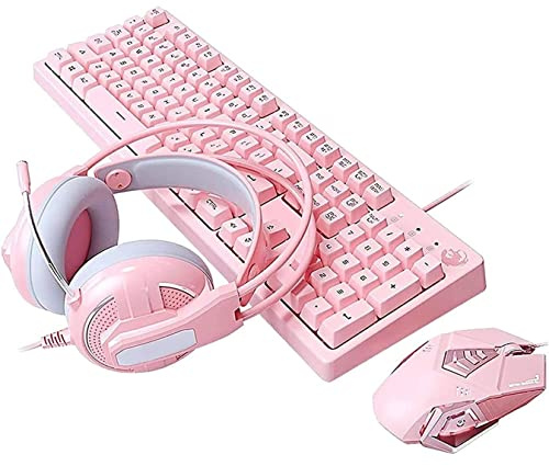 Feiyx - Tastiera da gioco e mouse retroilluminato e combinazione, tastiera retroilluminata con cavo USB, set di mouse e tastiera da gioco a LED, cuffie con microfono per PC, laptop, Windows