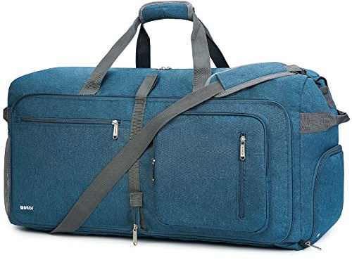 WANDF Reisetasche mit Schuhfach Faltbare Weekender-Reisetasche Handgepäck für Männer Frauen (Blau,85L)