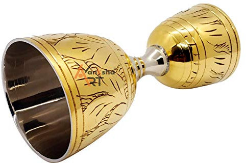 Akanksha Arts, Made of Brass, 2-Tone Peg Measure Cup, 30 ml / 60 ml, with Alluring Engraving, Jigger