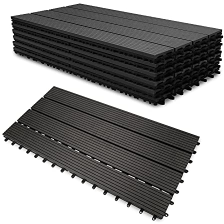 Randaco WPC Terrassenfliesen, 30x60cm 18er Set für 3m² Holzoptik Kunststoff Fliesen Klickfliesen Balkonfliesen mit Drainage, für Garten, Terrasse, leicht zu verlegen, Anthrazit