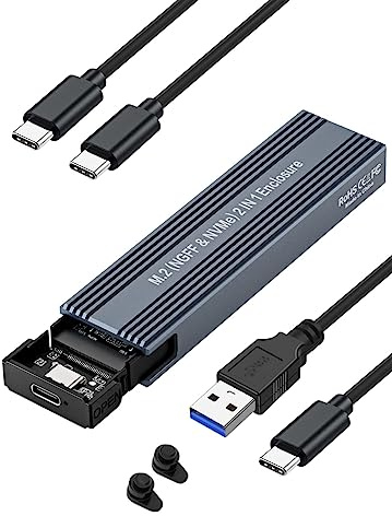 VCOM M.2 NVMe SATA SSD Gehäuse, USB 3.1 Gen 2 10 Gbps M2 SSD Adapter | 6 Gbps NGFF SATA, Aluminium NVMe Gehäuse Unterstützt UASP & Trim, M und B&M Keys in 2230/2242 /2260/2280 SSDs