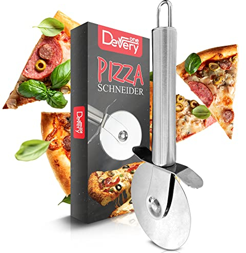 Scharfer Pizzaschneider Deutsche Marke - Pizzaroller leicht zu reinigen, spülmaschinenfest und rostfrei, handlicher Pizza Cutter - Pizza schneiden mit Klingenschutz