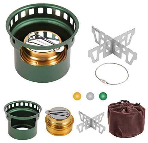 HUANSHA 2 In 1 Mini Alcohol Stove For Camping, Portable Alcohol Burner With Stainless Steel Cross Stand, Storage Bag, Lightweight Tiny Brass Stove For Backpacking Emergency Outdoor Coffee