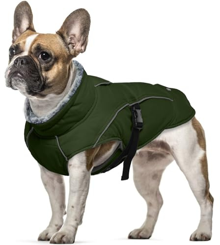 Hundemantel Wasserdicht, Winterjacke Hunde Klein Warm Hundeweste Hundekleidung Winddichte Hundemantel Fleece Rollkragenpullover für Kleine Hunde Schneeanzug(Armeegrün, S)