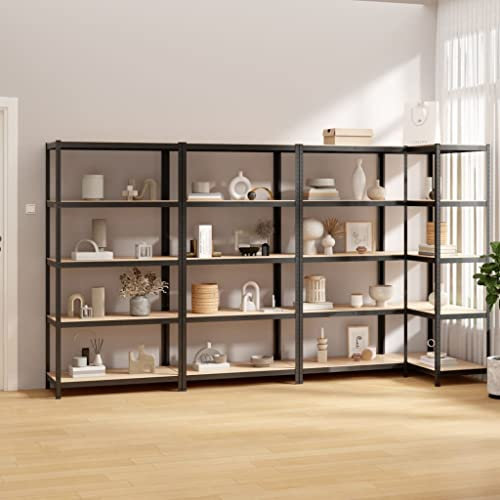 Youuihom Scaffali per L'esposizione, Scaffali per Negozi, Adatto per Ripostigli, Cantine, Armadi, Bagni, Garage, Magazzini, Scaffali 5 Ripiani 4pz Antracite in Acciaio e Legno Multistrato