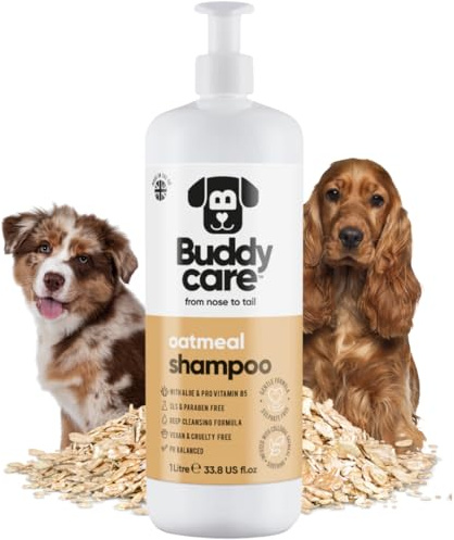 Havregryn hundschampo från Buddycare – schampo för hundar med irriterad hud – lugnande och fuktgivande – med aloe vera och Pro-Vitamin B5 (1L)