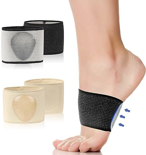 2 Pares Soporte para el Arco,Calcetines de Soporte para el Arco para Aliviar el Aolor del pie Plano con Almohadillas de Gel,Bandas de Soporte para el Arco para Mujeres y Hombres(S,Negro y Beige)