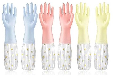 yilin 3 Pairs Dishwashing Cleaning Gloves Non- Laundry Kitchen Gardening Household Gloves 50CM