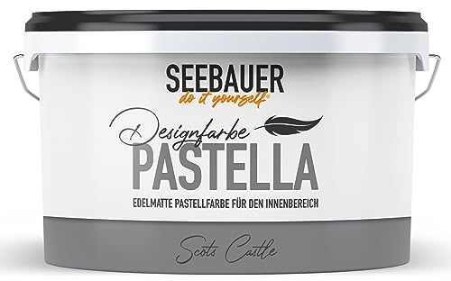 SEEBAUER diy Pastellfarbe PASTELLA Grau 2,5L (Scots Castle) Edelmatte Wandfarbe Grau - Innenfarbe sehr hohe Deckkraft - Matt, Abwaschbar und Tropffrei