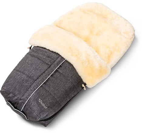 Fellhof ASPEN Lammfell Kinderwagen Fußsack | 50x98 cm | Merino-Lammfell | für ergonomische Buggys | wind- und wasserabweisend | graphit-melange