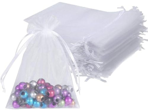 Organza Beutel mit Kordelzug, 50 Stück 17 × 23 cm Geschenk Hochzeit Säckchen, Organza Geschenk Schmuckbeutel, Organza Schmuckbeutel, Hochzeit Bonbonsbeutel für Hochzeit Oder Fest Party(Weiß)