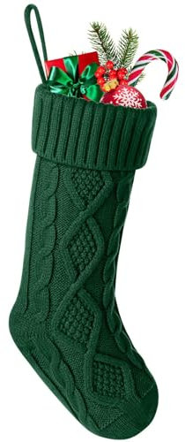 Weihnachtsstrümpfe – Der Weihnachtsmann legt Geschenke auf Socken, Nikolausstrumpf zum Befüllen und Aufhängen, Kamin Weihnachtssocken, Gestrickt Socken Nikolausstiefel für Weihnachten Deko (Grün)