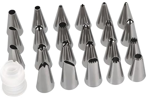 Cake Piping Tips Piping Tips 23 Pcs Cake Decorating Set Stainless Steel Piping Nozzles with Adapter Pastry Bag Baking Tools Nozzles Set Portable