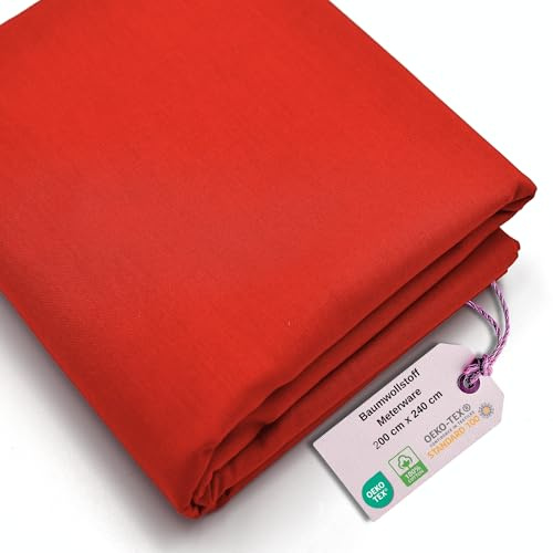 Stoff Virginia Tex, Meterware, Baumwollstoff 100%, große Breite 240 cm, Baumwollstoff 100% Oeko -Tex Standard 100 Unifarben zum Nähen (Rot, 200 cm x 240 cm)