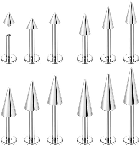 ZS 16G/18G Spike Lip Rings Cartilage Tragus Helix Piercing, Stainless Steel Spike Stud Earrings Internal Thread Snake Bite Piercing Jewellry for Women Men (18g,6/8/10mm)
