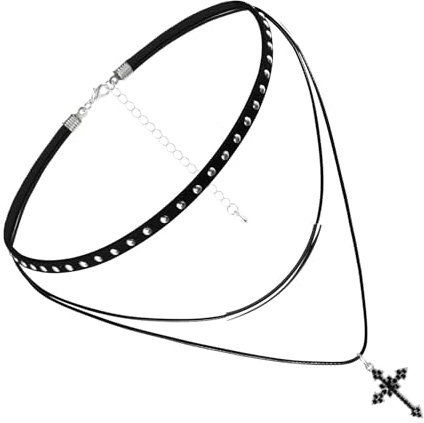 JJDreams Multilayer Halskette Vintage Herz Stern Choker Kette Spitze Kreuz Anhänger Punk Gothic Halskette