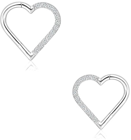 2 Stück Daith Piercing G23 Titan + CZ 16G Herz Scharnier Nahtlose Clicker Ring Tragus Rook Knorpel Ohrringe Damen Gold 8mm