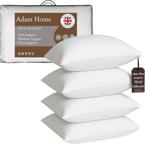 Adam Home Pillows 4 Pack Soft Support Hotel Quality Side Sleeper Bounce Back Bed Pillow Quick rebound & Dust Proof Resistant Premium Filled Soft Pillows Pack of 4