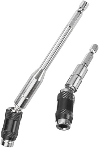 NIYATA 2Pcs Pivoting Bit Holder Magnetic,Pivot Drill Bit Holder,Magnetic Swiveling Bit Tip Holder,1/4 Hex Pivoting Bit Holder,Magnetic Pivot Drill Bit Holders,91MM+145MM (Silver Black)