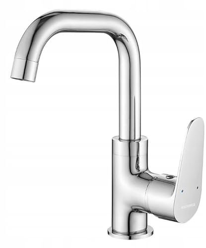 Sagra Waschtischarmatur stehend mit beweglichem Auslauf, Chrom, Einhebelmischer, Wasserhahn, Badarmatur, Flexibler Auslauf, 5 Jahre Herstellergarantie