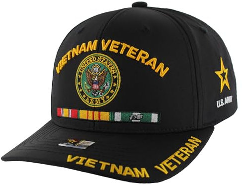 Vietnam Veteran Hat US Army Official Licensed Army Veterans Embroidered Adjustable Military Baseball Cap for Men (US, Alpha, One Size, Black (Vietnam Veteran))