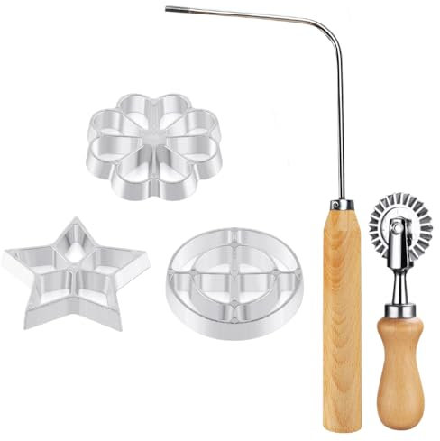 4 Pieces Rosette Iron Set, Bunuelos Mold with Handle, Lotus Flower Bunuelos Cookie Press Mold, Funnel Cake Maker Kit with Pasta Cutter Wheel