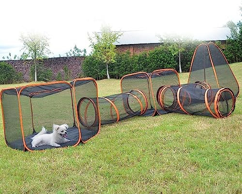 Túneles de juego grandes para gatos, conejos, hurones, corralito de juegos – Tienda de campaña portátil de malla desplegable para gatos al aire libre, casa de juegos para mascotas, diversión para tu