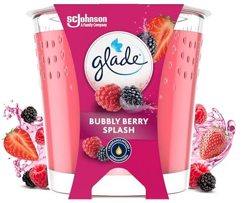 Glade Vela Perfumada, Fragancia Bubbly Berry Splash, Infusionada con Aceites Esenciales, Vegana, Aroma de 30 Horas, 1 Vela