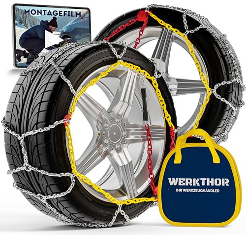 WERKTHOR 2x Schneeketten - Zugelassene Schneeketten für PKW - Optimaler Grip & Einfache Montage - Schneekette aus Metall - Für verschiedenen Reifengrößen