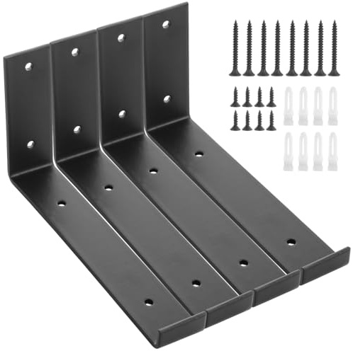 LOLYSIC 4Pcs Shelf Brackets Heavy Duty Scaffold Board Bracket 150mm | Industrial Floating Shelf Bracket Support, Wall Mounted Metal Brackets with Lip, Black, Included Screw