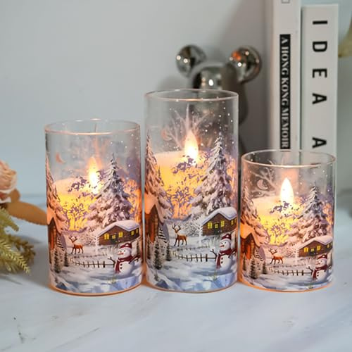 Xevinas 3stk Led Kerzen, Flammenlose Kerzen Mit Timer, Weihnachtslaterne Weihnachtskerze Kerzen Batteriebetrieben, Led Echtwachskerzen 3er Set Weihnachtsdekoration Für Geburtstag, Hochzeit (B)