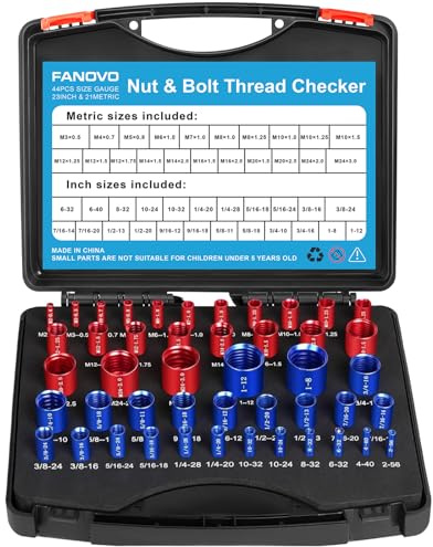 FANOVO Thread Size Checker, 23 Inch & 21 Metric Bolt and Nut Identifier Gauge Kit, Threaded Measurin Inspector Finder Tester Box Set, for Size Checker of Bolts or Nuts in Narrow Areas