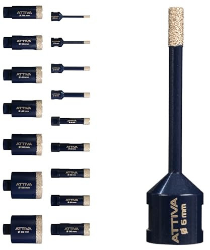 Attiva Diamant Fliesenbohrer M14 Segmenthöhe 15mm | Pro Diamantbohrer Lochsäge für Fliesen Keramik Marmor Travertin Naturstein | nasse & trockene andwendung (Ø 6mm)