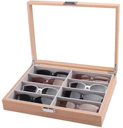 JXXUIRUIEEN Sonnenbrille Aufbewahrungsbox Brillenbox aus Holz, Sonnenbrillenbox, 8 Fächer(1)